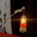 Luminous Flower Hairpin For Women Creative Lotus Emit Light Lantern Tassel Hair Stick Vintage Chinese Style Metal Hair Accessory