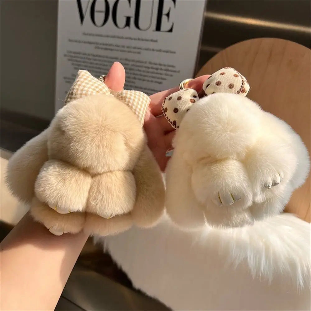 Cute Rabbit Bow Plush Keychain Bag Charm Gift for Girls and Women