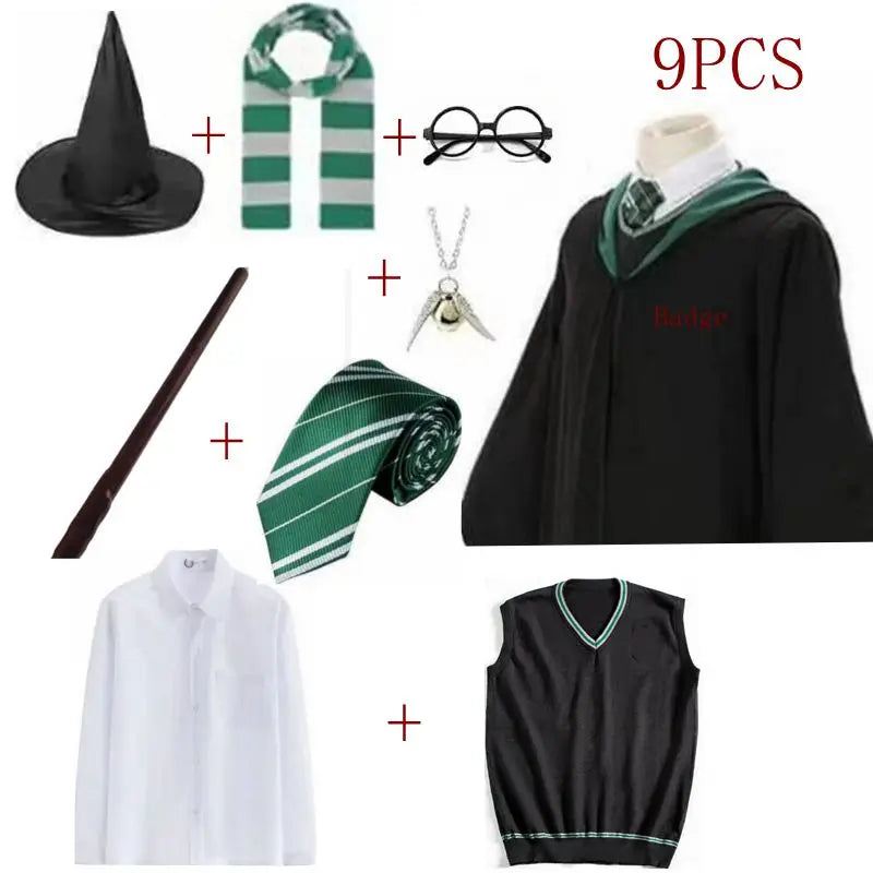 Potter Costume Robe Tie Cloak Scarf Wand Glasses Hermione Dress Flying Thief Accessories Sweater Halloween Cosplay Costume Gifts