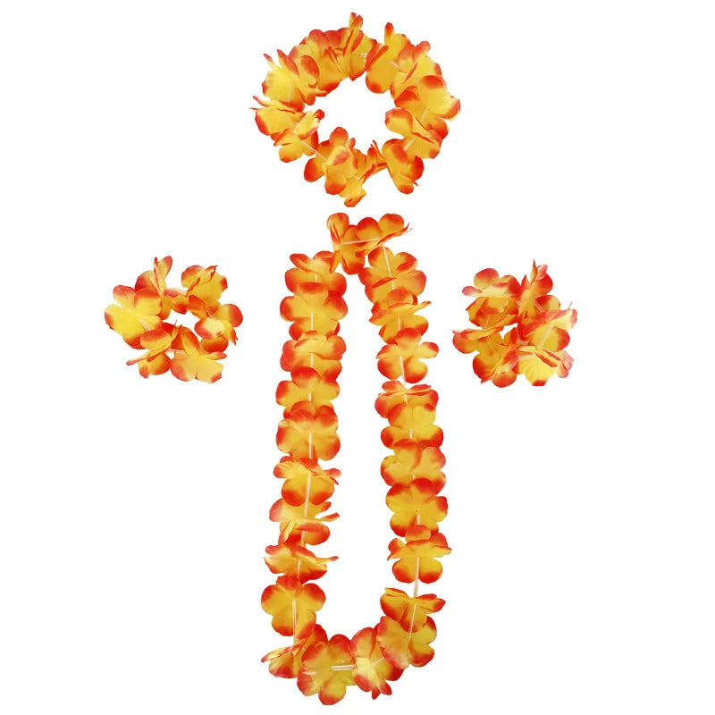 Hawaiian Flower Leis Garland Necklace Fancy Dress Party Hawaii Beach Fun For Wedding Birthday Party Home And Garden Decor