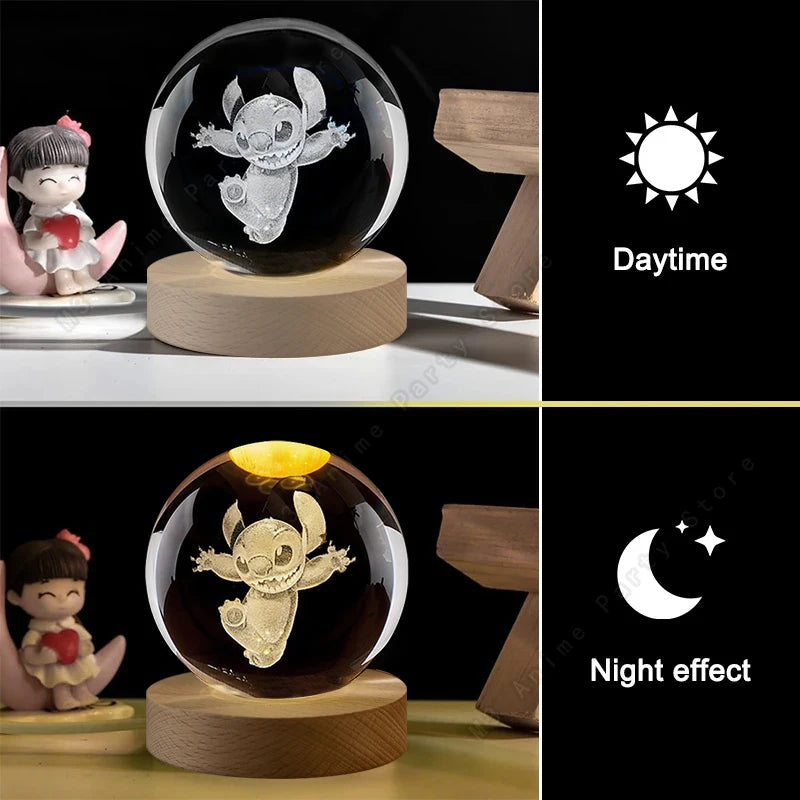 5cm Lilo and Stitch Disney Unique 3D Crystal Ball Lamp LED Luminous Crystal Ball Night Light Glass Birthday Gifts Toy