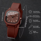 2PCS Fashion Arabic Dial Women Quartz Watch Heart Bracelet Set Square Silicone Strap Wristwatches Reloj Mujer (Without Box)