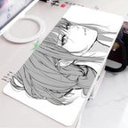 Black and White Anime Girl Table Mat Large Mouse Pad Office Keyboard Edge Locking Desk Mat Gaming Accessories Non-slip Mousepad