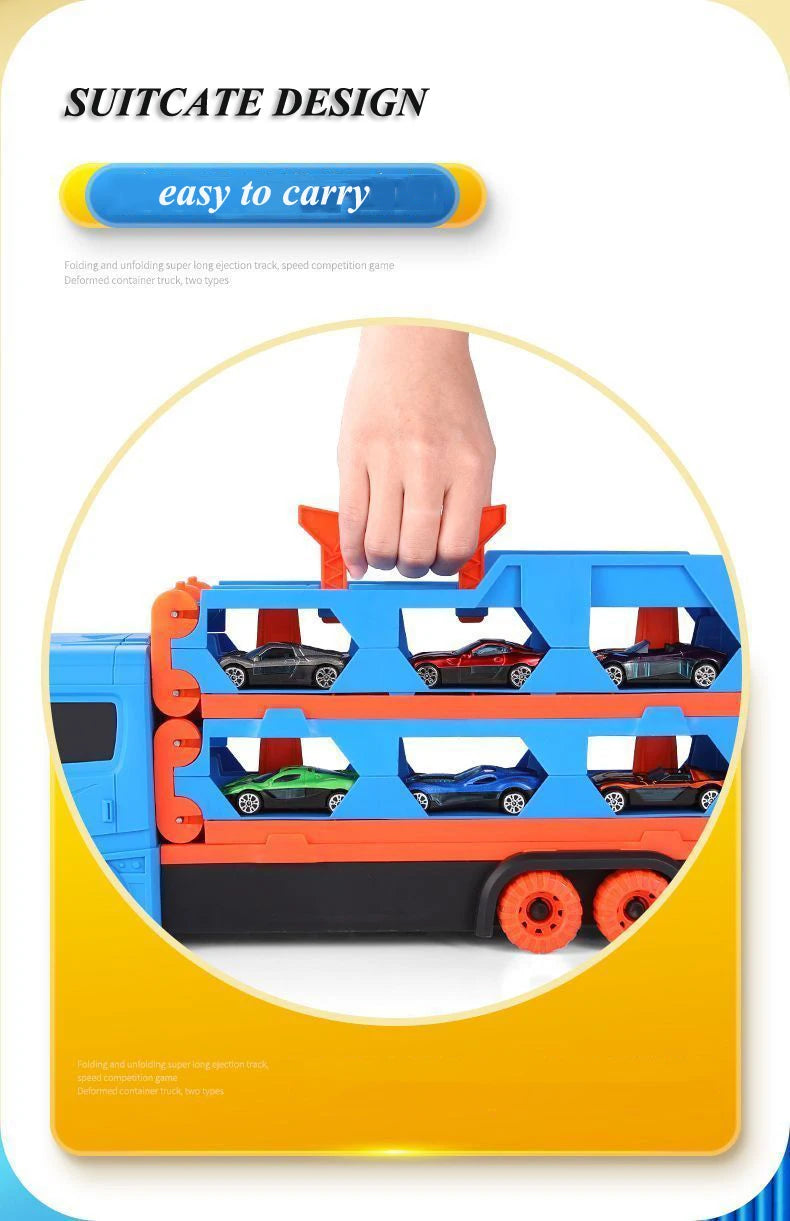 Large Car Transporter Truck with Folding Race Track & Alloy Cars