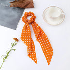 Floral Satin Bow Scrunchie with Long Ribbon Scarf