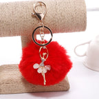 Rhinestone Ballet Dancer Plush Ball Keychain for Women and Girls