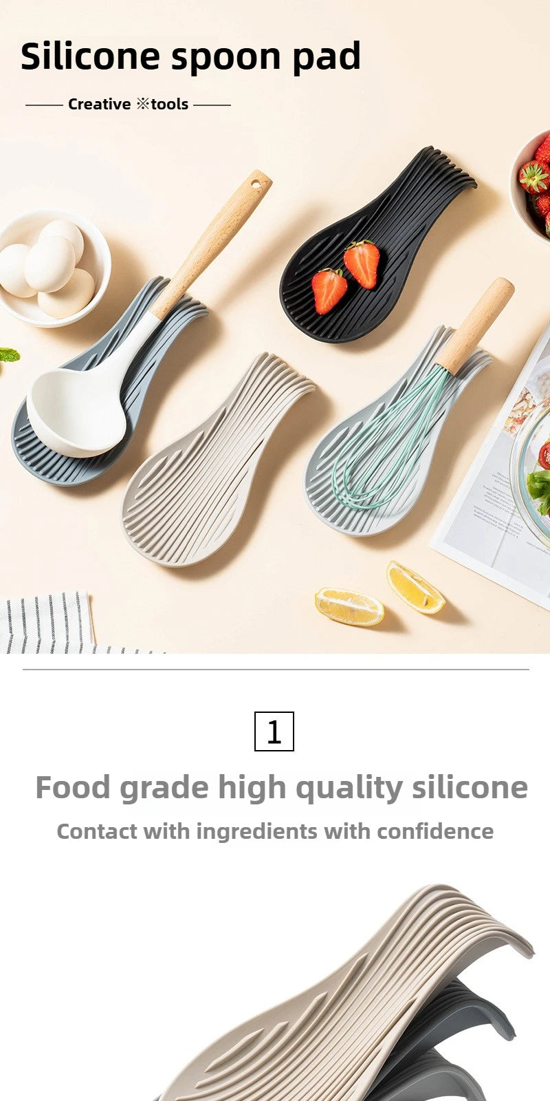 Silicone Kitchen Spoon Holder Tray for Spatulas and Cooking Utensils