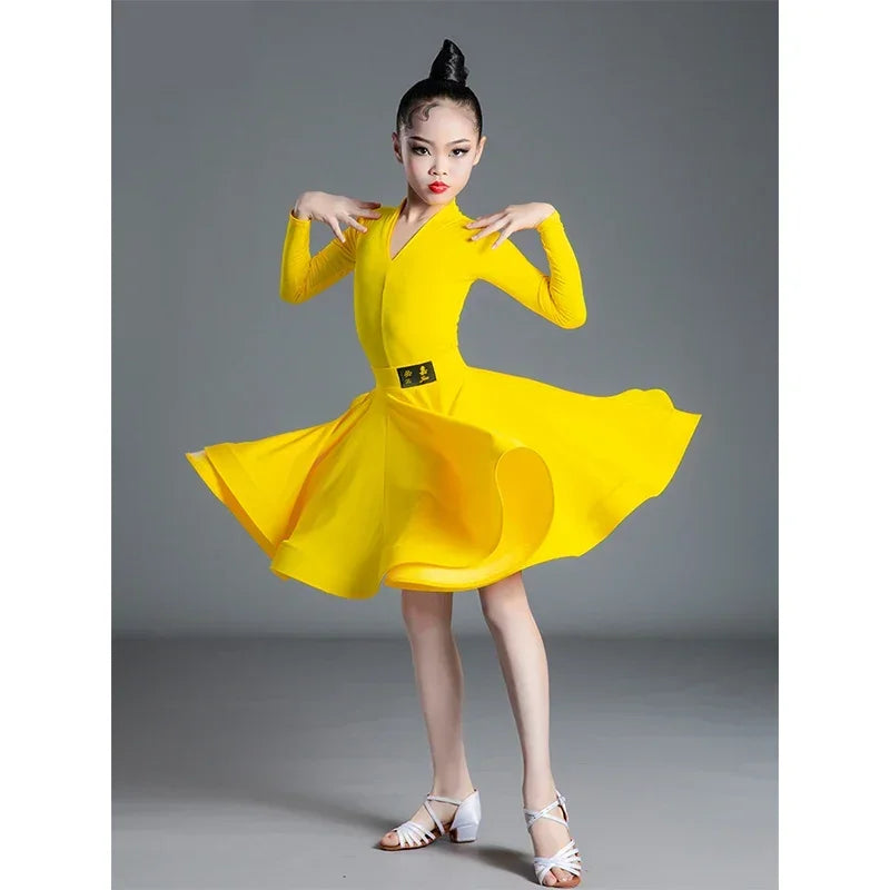 Children's Latin Dance Dress Girls' Dance Dress Girls' Long Sleeve Split Latin Dance Dress Performance Clothing Two Piece Set