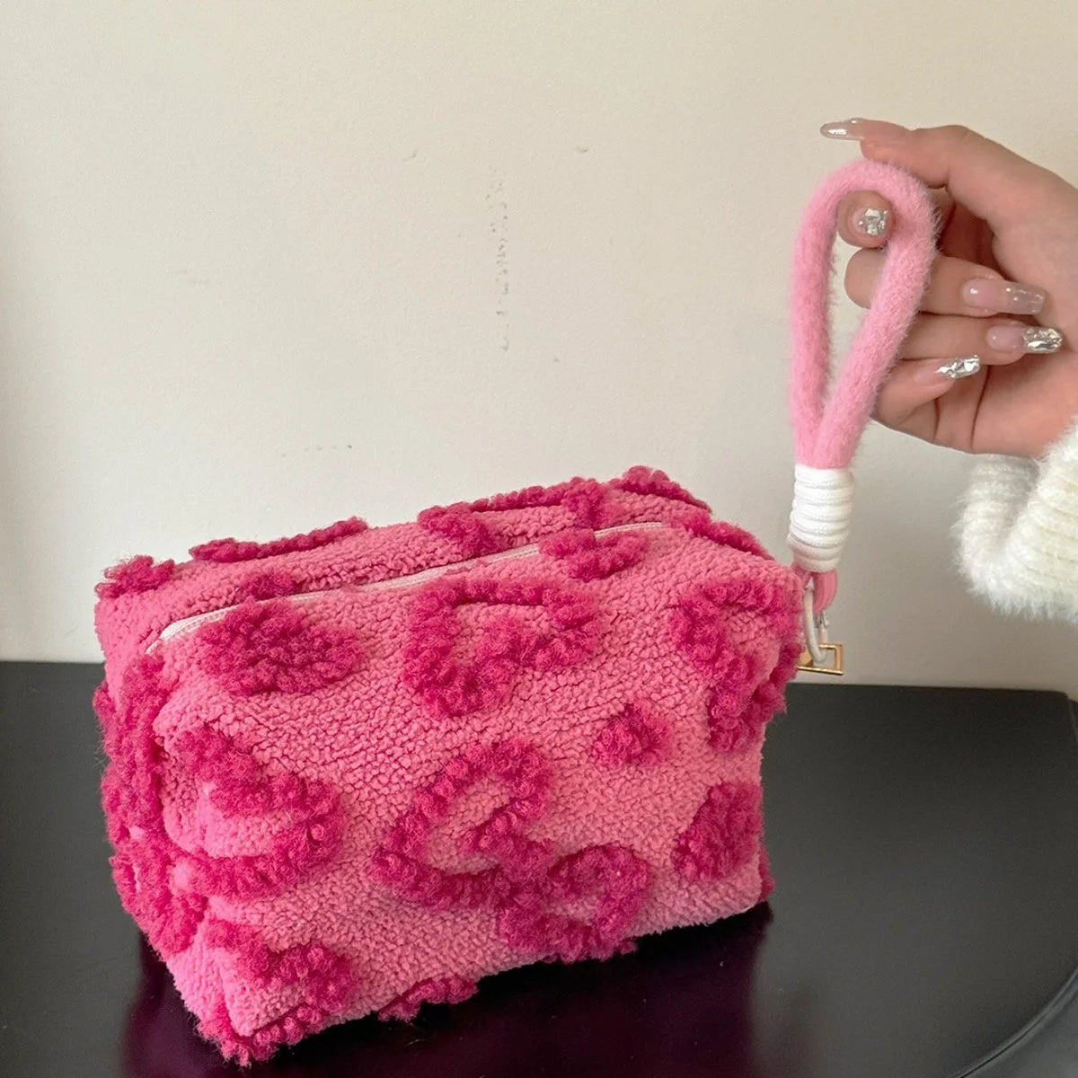 Plush Travel Makeup Organizer Bag with Handle