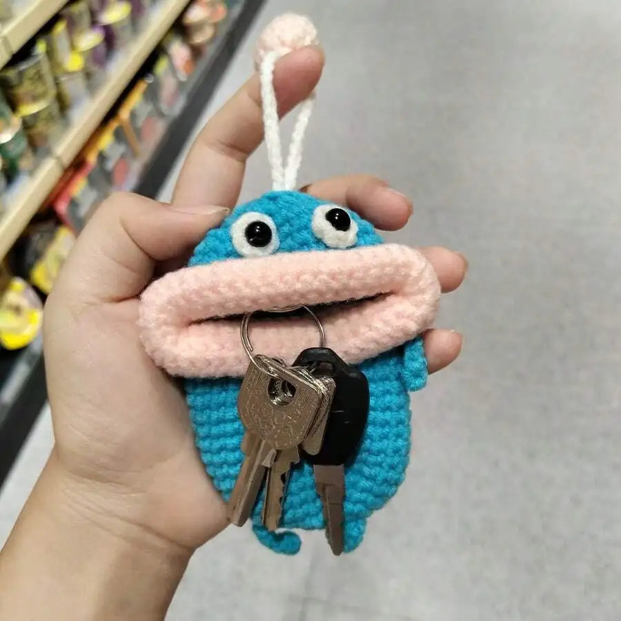 Handmade Crochet Sausage Keychain Earphone Pouch Key Holder For Women