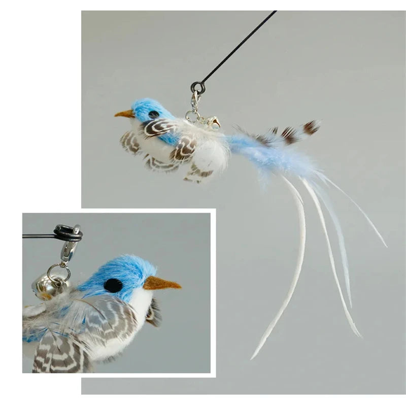 Interactive Bird Feather Cat Wand Toy for Indoor Hunting Play
