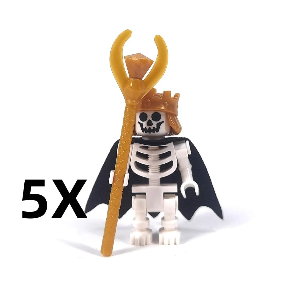 5PCS MOC Halloween Skeleton Army Mini Doll Ghost Building Block DIY Assembly Character Doll Horse Ornaments Figure Gift for Kids