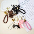 Cute Bear Key Chain Resin Bow Bell Rabbit Keychain Weaving Fashion Doll Bag Pendant Holiday Car Key Ring For Girls Gift