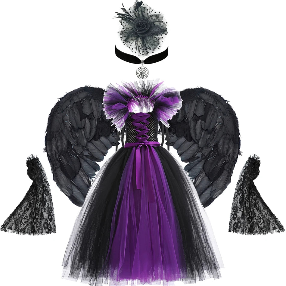 Girls Maleficent Costume Dress – Luxury Villain Tulle Gown