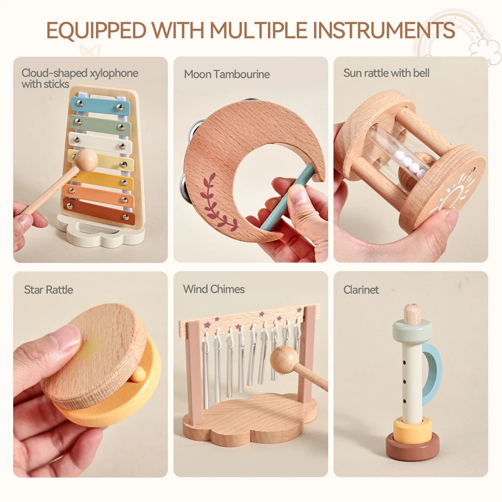 7PCS Wooden Musical Instrument Set – Educational Music Toys for Kids
