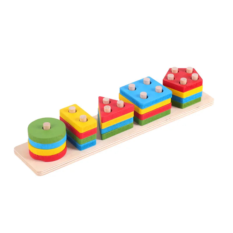 Montessori Wooden Color & Shape Matching Building Blocks