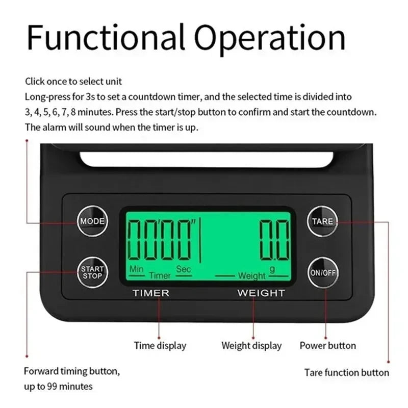 High Precision Coffee Scale with Timer Digital Kitchen Food Scale