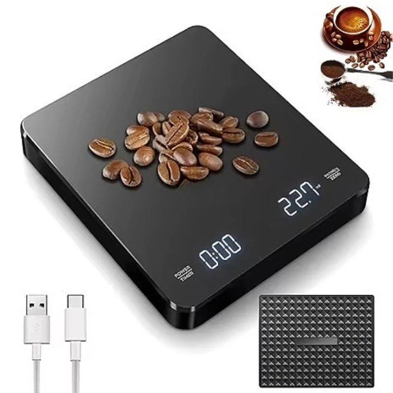 Electronic Coffee Scale with Timer and Silicone Pad USB Rechargeable