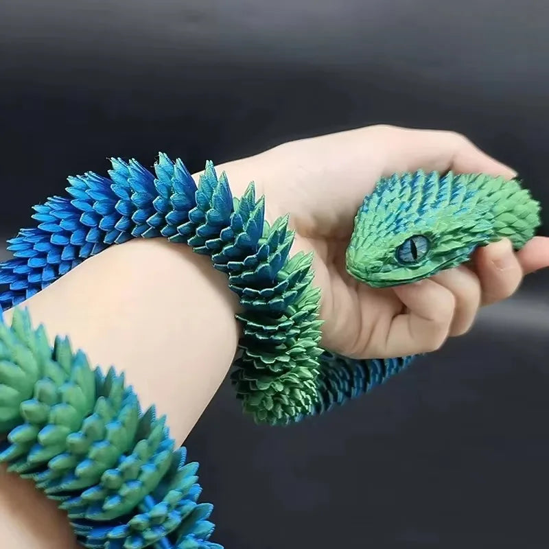 3D Printed Snake Movable Joint Toy Doll Simulation Snake Model Office Desktop Decoration Handicraft Toy for Children Gift 30cm