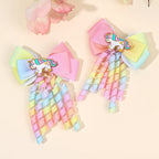 Sweet Unicorn Hair Clips For Girl Bow Barrette Cute Tassel Ribbon Curly Ponytail Hairpins Accessories