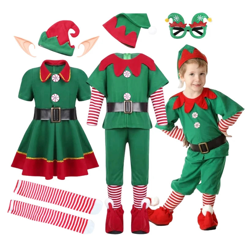 Kids Christmas Elf Costume Set – Santa Claus Festive Outfit