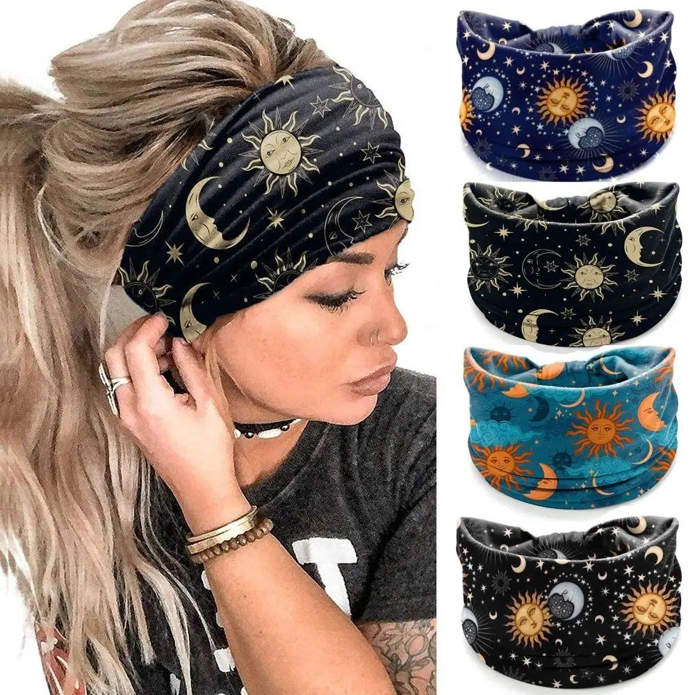 Boho Print Wide Knot Elastic Headband for Women