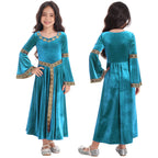 Girls Medieval Renaissance Princess Costume Velvet Long Flare Sleeve Vintage Dress Gown Carnival Party Cosplay Dress Up