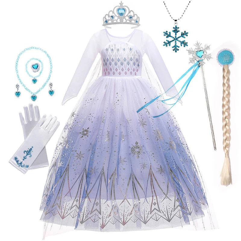 Girls Elsa Frozen Snow Queen Mesh Princess Dress Costume