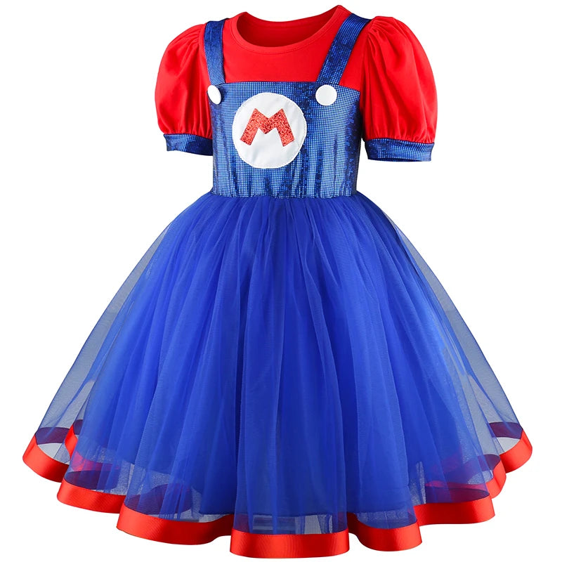 Cartoon Superbro Children Perform Outfit girls puff Dress Halloween Birthday Party Cosplay Stage performance movie cosplay Princ