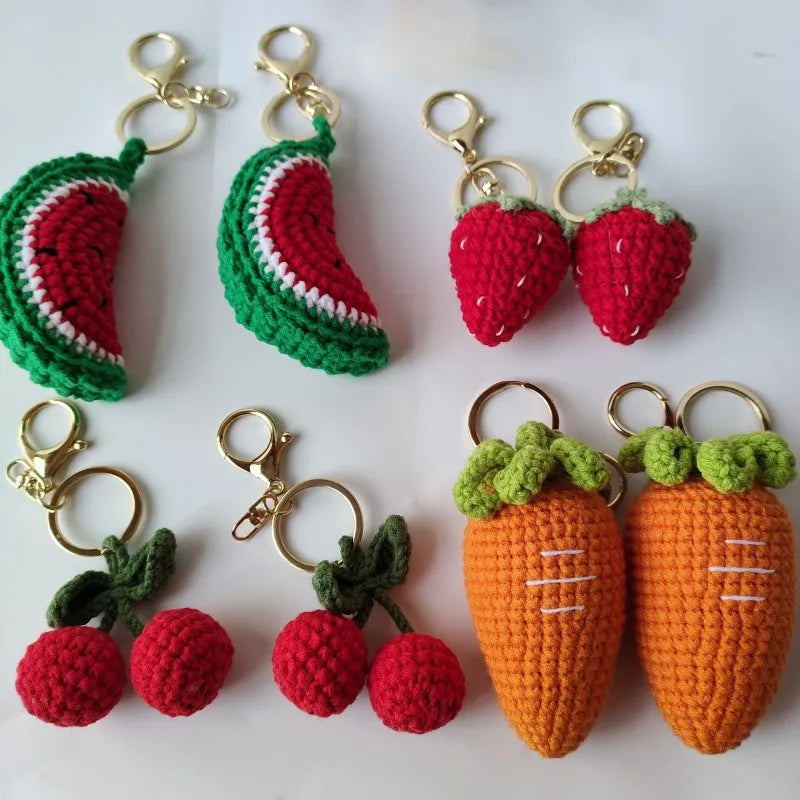 Cute Fruit Crochet Keychain Strawberry Cherry Bag Charm