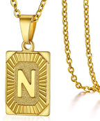 Initial Pendant Necklace for Women Simple Stainless Steel Cuba Link Charm Letter Square Necklace Men Jewelry Couple Gift