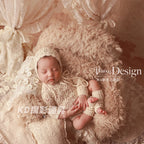 Vintage Style Newborn Photography Outfit Baby Knit Jumpsuit Romper + Hat + Socks for Photoshooting, Christening, Baby Shower