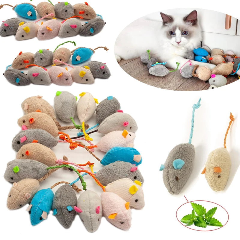 Catnip Rattle Faux Fur Cat Mouse Toys for Indoor Interactive Play