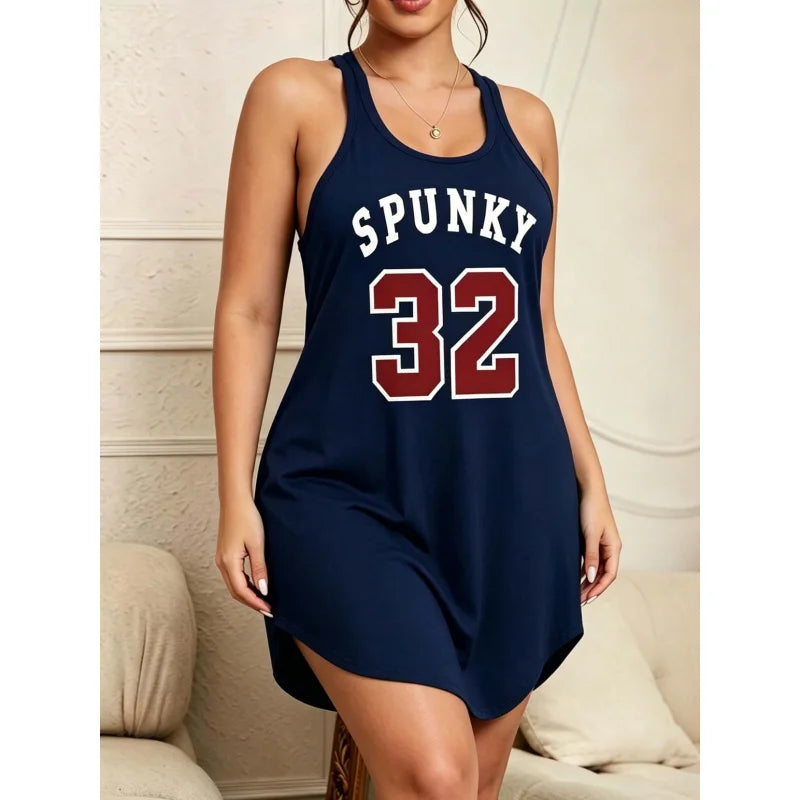 Large-size Women's Casual Sporty Printed Sleeveless Nightgown, Comfortable and Versatile, Can Be Worn Outside.
