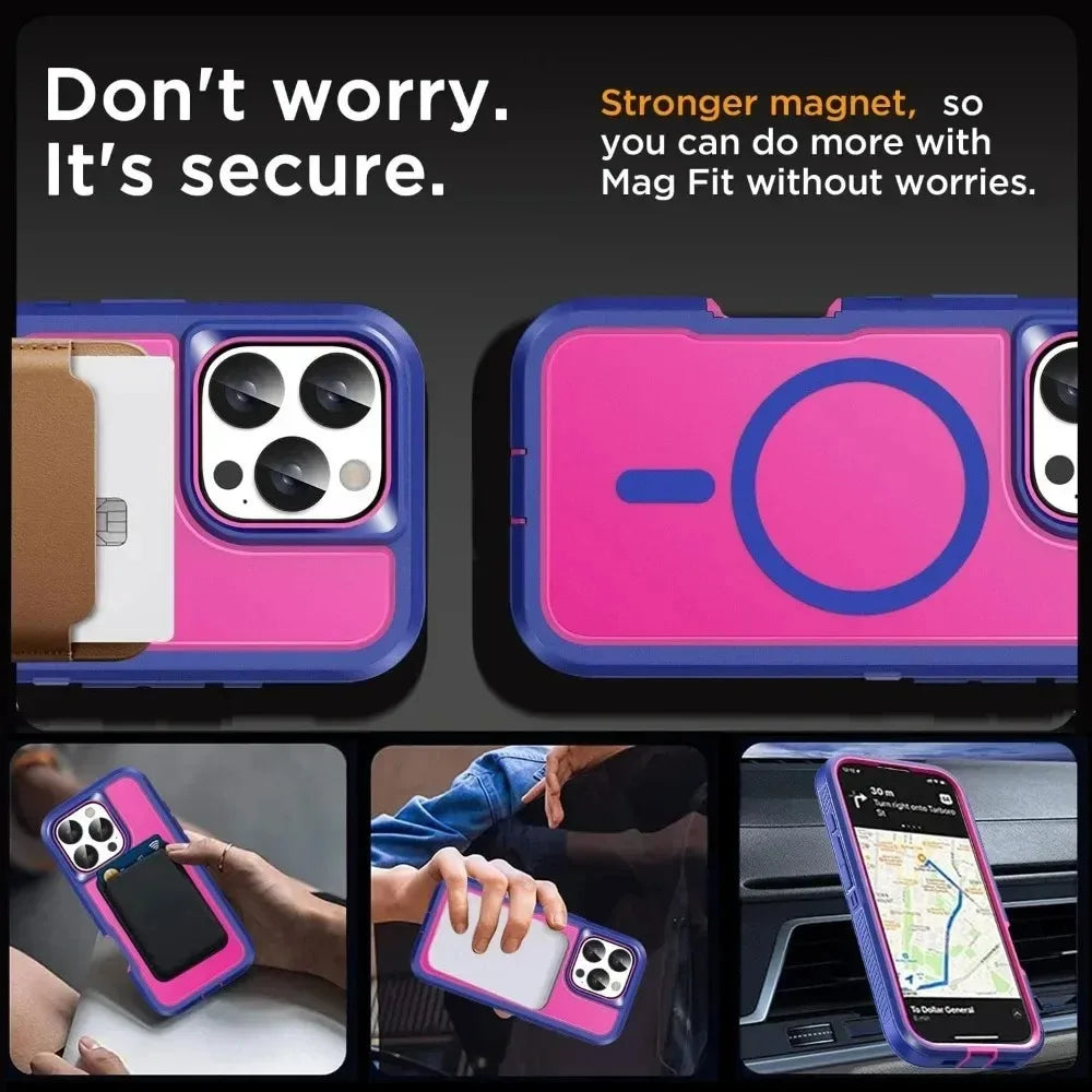 Premium Heavy Duty OTT Magnetic Armor Case For iPhone 18 17 16 15 14 Plus 13 Pro Max Anti-Slip Grip Charging Protect Cover Box