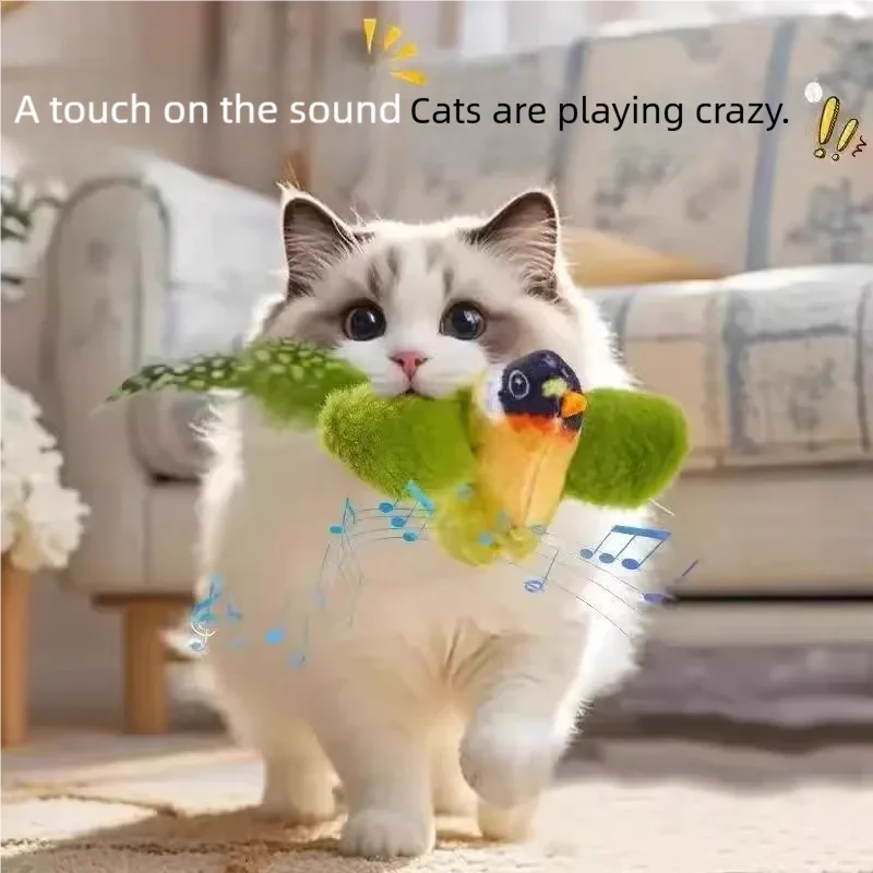 Interactive Electric Flapping Bird Plush Cat Toy with Chirping Sound