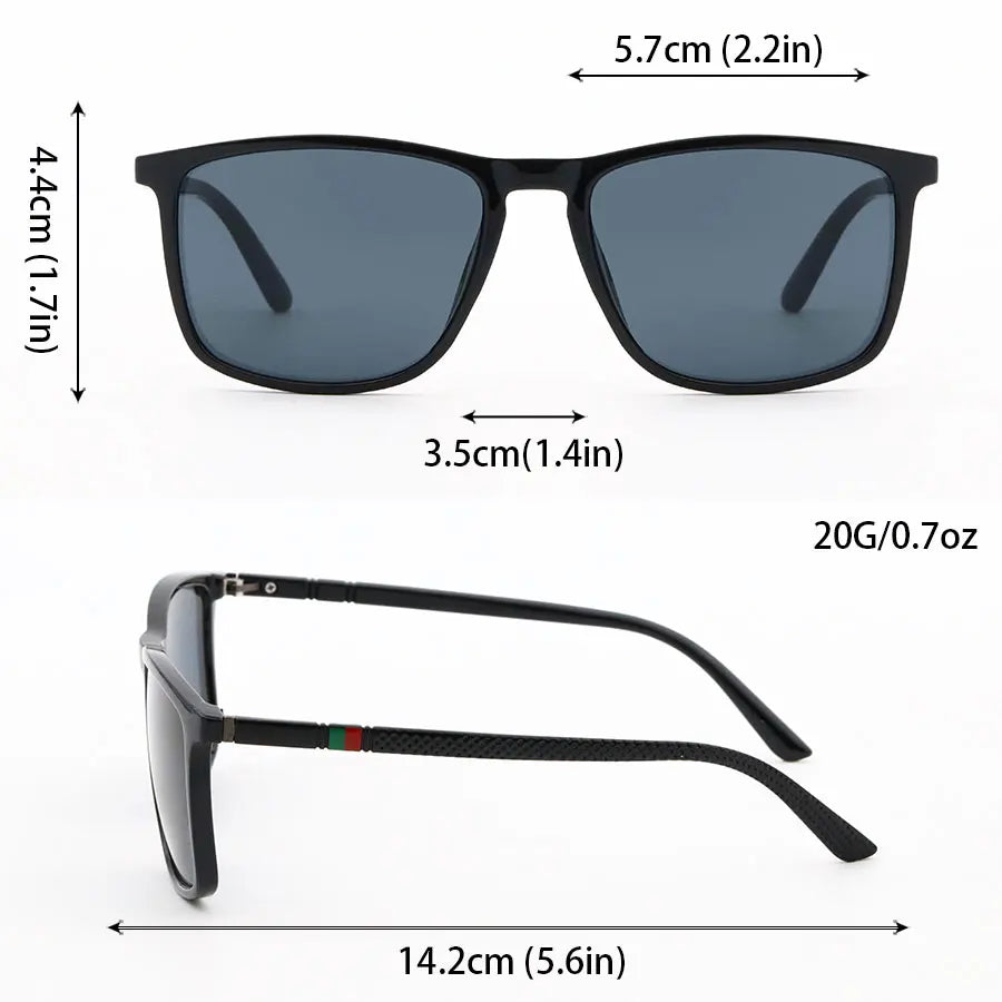 Classic Square Men’s Sunglasses Lightweight Black Frame for Travel & Daily Wear