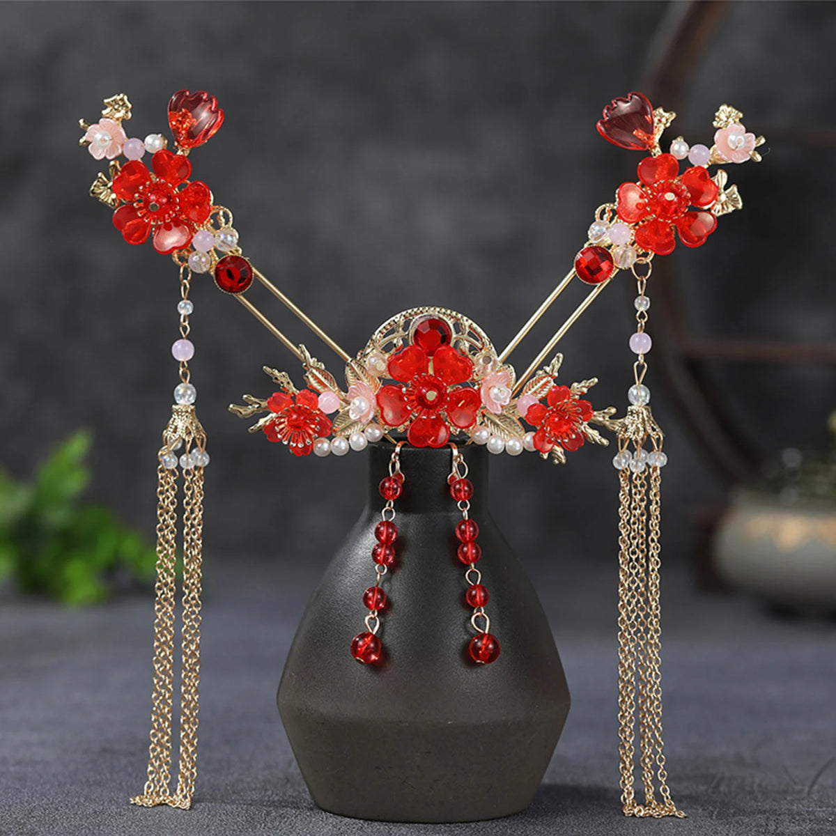 Chinese Hanfu Hair Stick Hairpin Earrings Hair Accessories Set Long Fringed Vintage Hairpin Flower Handmade Wedding Hair Jewelry