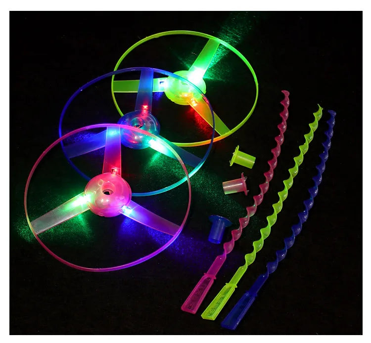1-5pcs LED Luminous Bamboo Dragonfly Hand Pushing Saucer Toys Kids Outdoor Hand Pushing Saucer Spinning Top Toy Transmit Gifts
