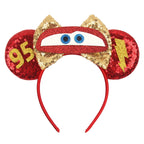 Disney Anime Cars Ears Headbands Women Sequins Bow Hairband Girls Pixar 95 Lightning McQueen Hair Accessories Kids Headwear Gift