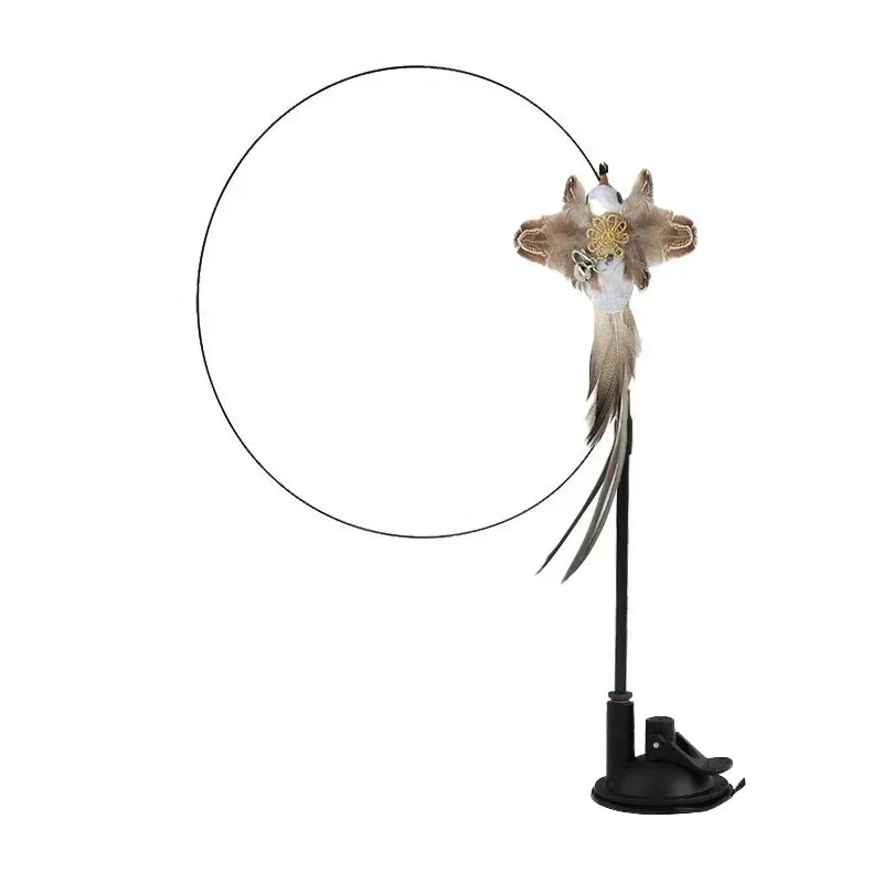 Peacock Bird Cat Teaser Wand for Interactive Hunting and Play