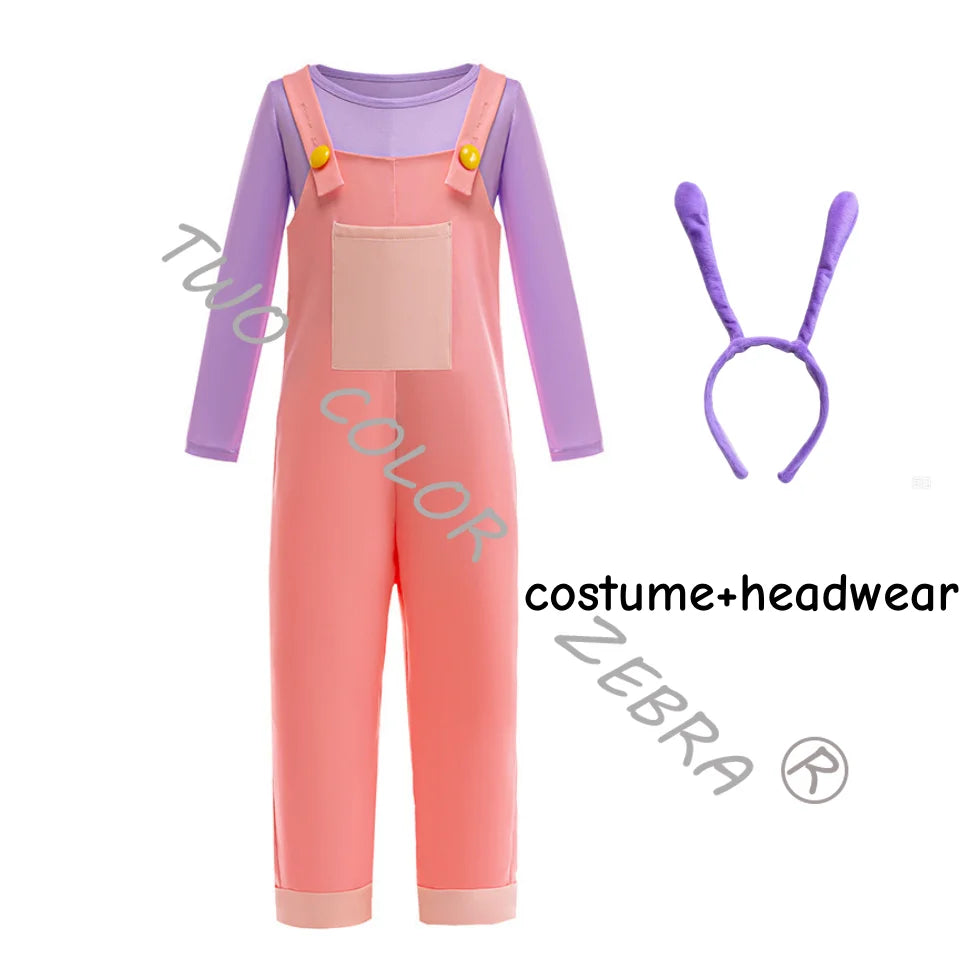The Amazing Digital Circus Rabbit Jax Cosplay Costumes Masks Rabbit Ear Hairband Pink Overalls Purple Long Sleeve Shirt for Kids