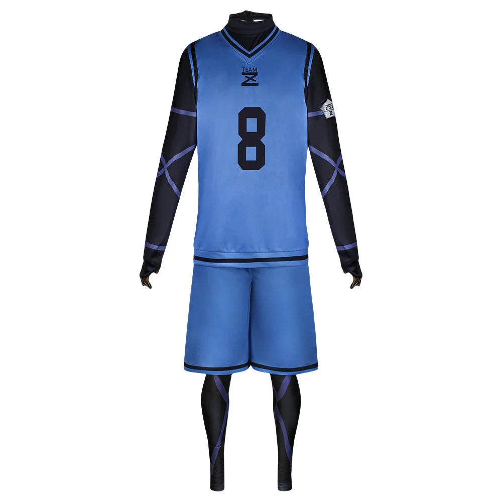 Anime Bachira Meguru Cosplay Costume Football Jersey Sportswear Blue Uniform Bodysuit Halloween Christmas Party Outfit