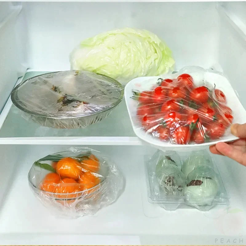 100pcs Disposable Fresh-keeping Cover, Plastic Food Storage Covers, Reusable Bowl Covers Stretch Lids, Elastic Cover Bag