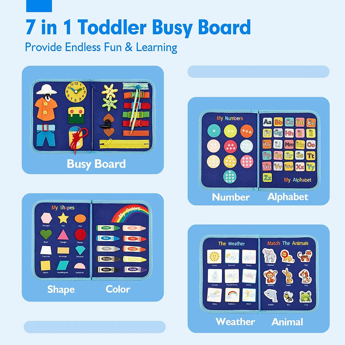 Montessori Toddler Busy Board Activity Book for Fine Motor Skills Learning