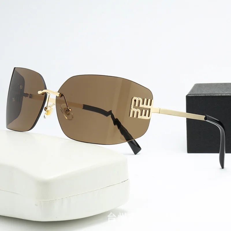 Frameless Square Cut Edge One-Piece Sunglasses UV400 Women Street Style