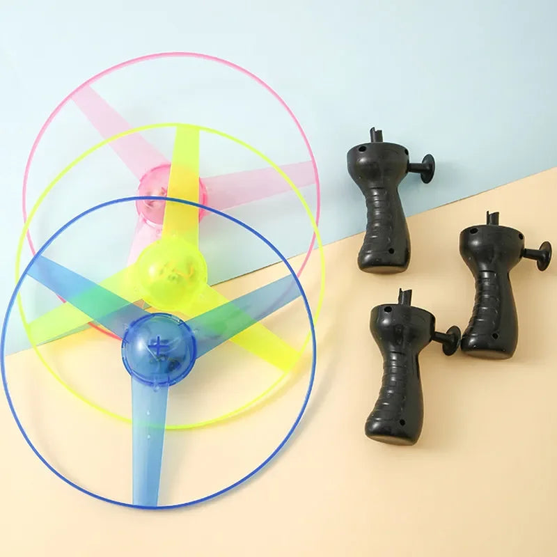 Luminous Pull Line Flying Saucer Toy - LED Light-Up Disk Helicopter Launcher for Outdoor Fun - Rotating Flying Toy for Kids Gift