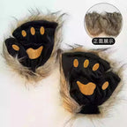 Faux Fur Fox Tail Cat Wolf Cosplay Costume Set with Plush Mask Fluffy Paw Gloves for Halloween And Christmas Party Accessories