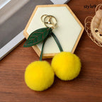 Cute Fluffy Cherry Fur Ball Keychain Bag Pendant Charm
