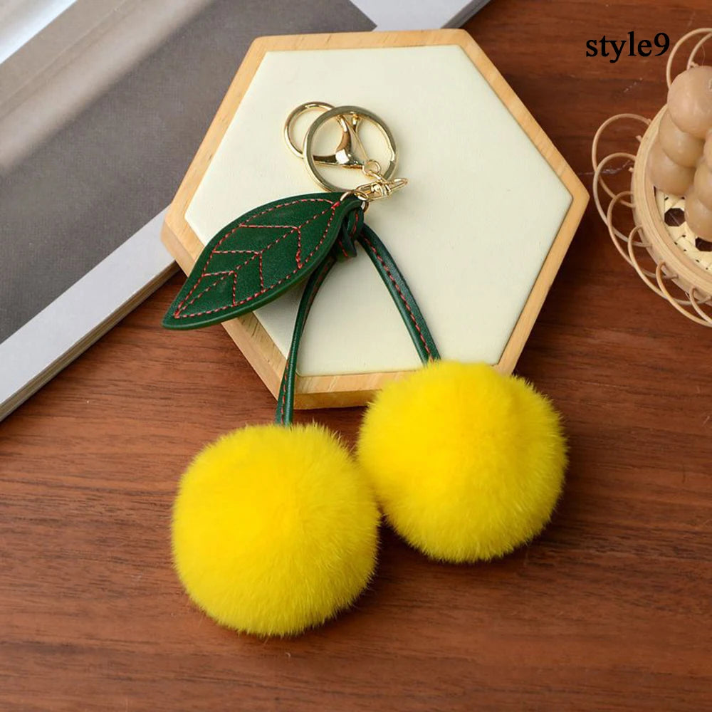 Cute Fluffy Cherry Fur Ball Keychain Bag Pendant Charm